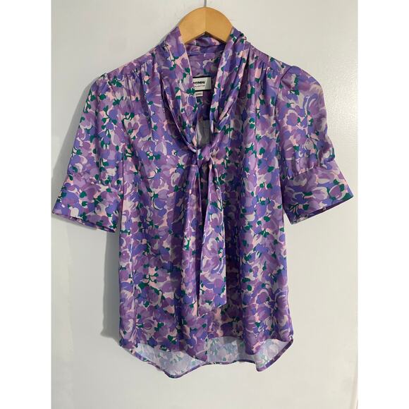 J Crew Collection top women’s size XXS purple floral watercolor relaxed fit twee - Picture 2 of 8
